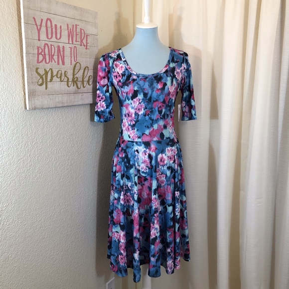 LuLaRoe Dresses & Skirts - LuLaRoe NICOLE Dress Blue Floral Fit & Flare, M